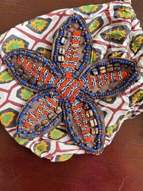 Maliparmi Beaded Floral Brooch in Orange, Blue & Brown